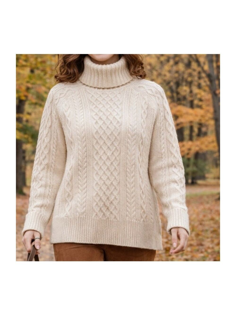 Chunky Cable Knit Turtleneck Sweater Madewell Medium Ivory Cream M